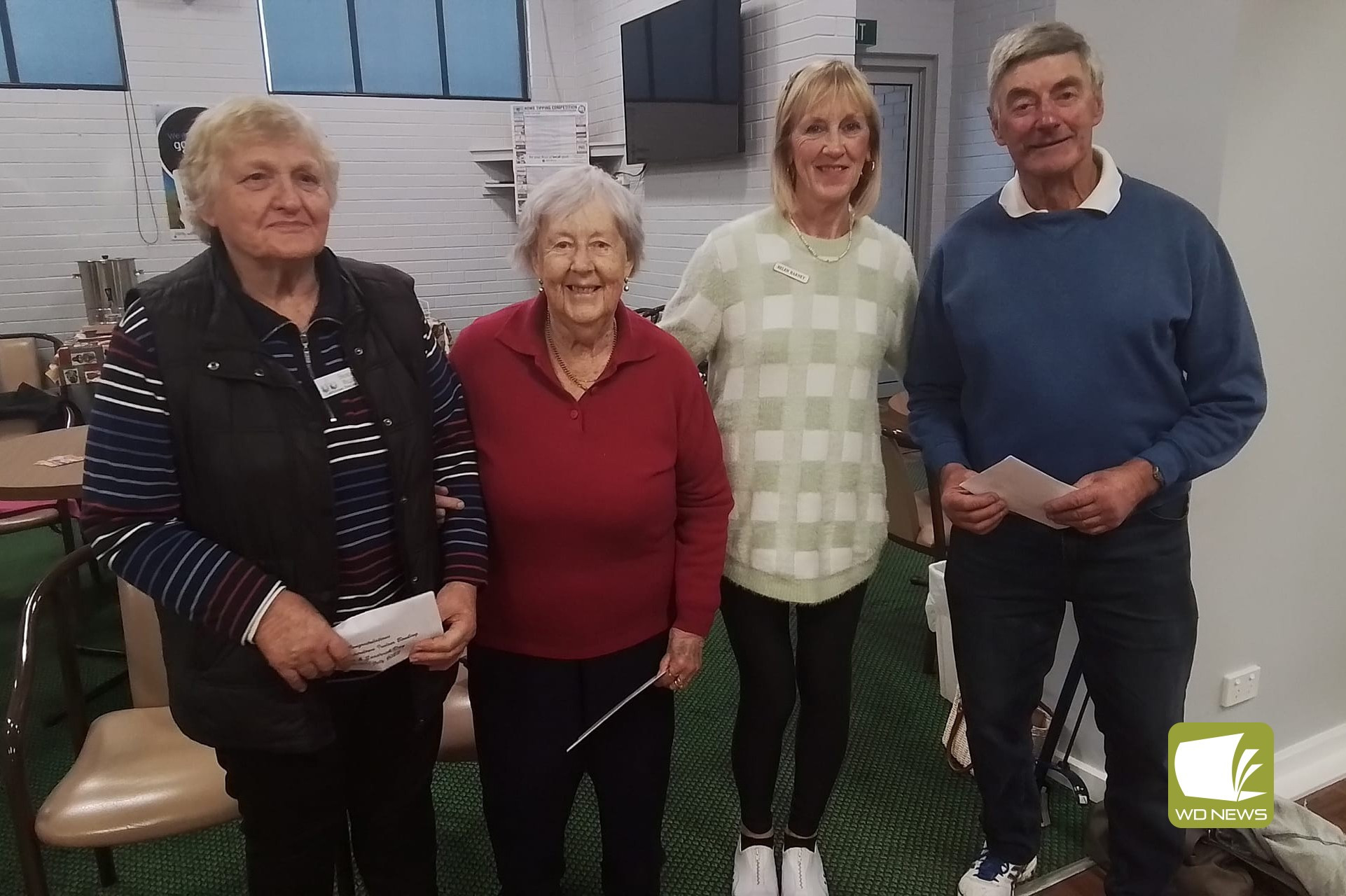 Last week at the Camperdown Soup and Sandwich Monthly Tournament, the runners-up by one point were (from left to right) Wal Body, Dawn McDowell, Rene Wyles and Gerard Noonan.