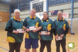 Winners of the Heytesbury Mixed Fours Tournament - from Mount Gambier: From left to right Fiona, Zac, Keisha and Craig Pearson). 