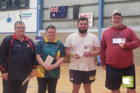 Runners up of the Heytesbury Mixed Fours Tournament - Team Mungean: From left to right Rita, Lara, Noah, Jim (Bullow) Mungean. 