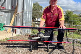 Warrnambool Model Aircraft Club president Harry Knights with one of the static displays on show. 