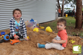 Cobden’s Noah Anderson, 3, and Leo Anderson, 1, made the most of some of the free children’s activities on offer. 