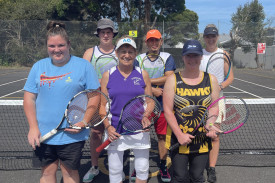 Runners-up in the senior competition, Red Hill Rabbits. Back row: Stuart de Bie, Sofyan Sage and Nicole McVilly. Front: Megan Finlayson, Gayle Kelson and Keira Goodridge. 