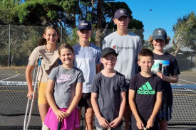 Junior runners-up Asics. Back row: Kiara Love, Patrick Spokes, Bailey Clarke and Fred Dean. Front: Charlotte Dean, Chase Fleming and Jack Bourke. 