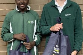 Cobden Tech students Felix NguenaNguena and Brodie Foster celebrate their success at the recent cross-country event. 