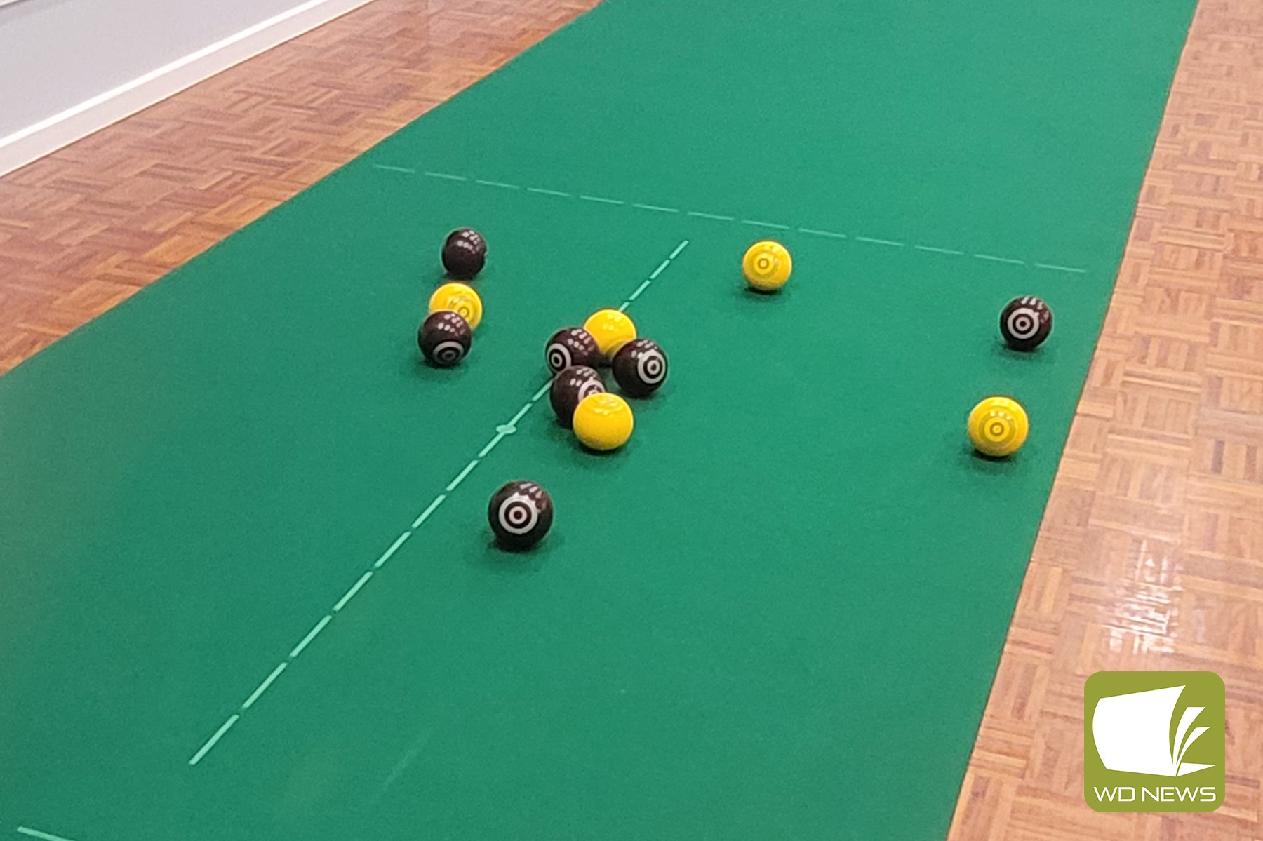 In Division 1, Camperdown 2 Lead Brenda Willis prepares to deliver her bowl.