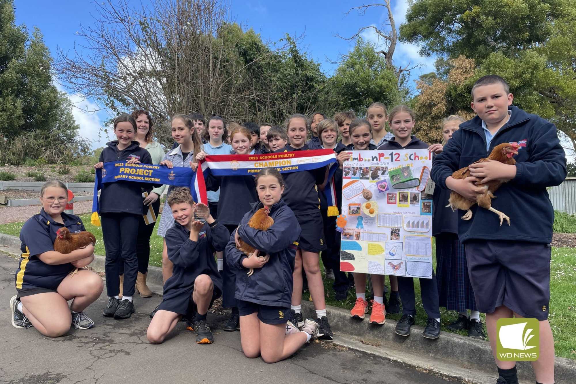 School project: Timboon P-12 School grade 5/6B students celebrate a win at the Royal Melbourne Show this year.