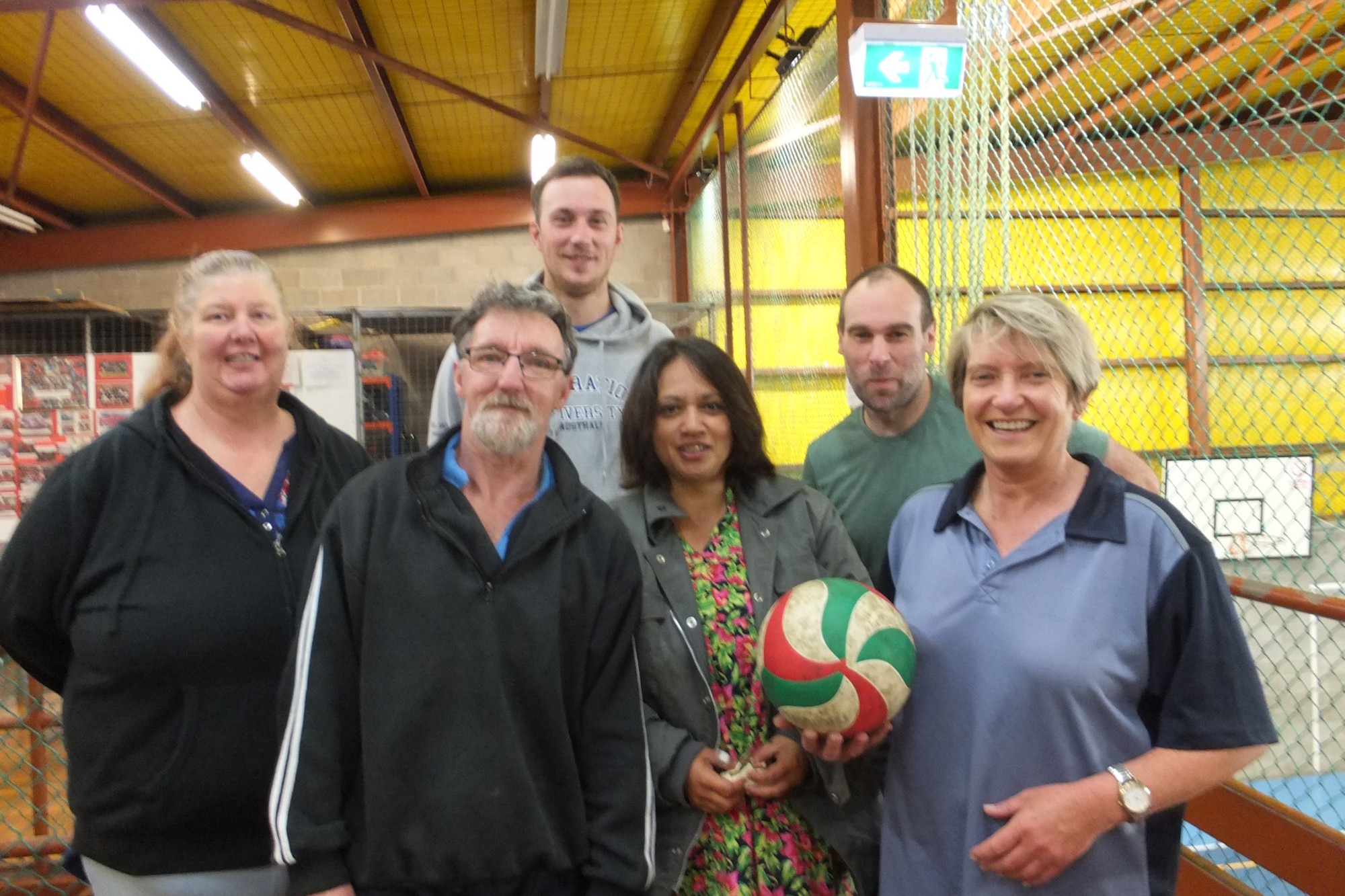 Mortlake volleyball premiers Jets (l-r) Vicki Suhan, Russell Suhan, Jake Tanner, Chiquita Hapuku, Jevon Lynzaat and Judi Robertson.