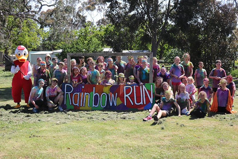 True colours: A group of Mortlake P-12 College students participated in the school’s second annual Rainbow Run and the inaugural rubber duck race, with the community raising more than $2500 for upcoming building projects at the school.