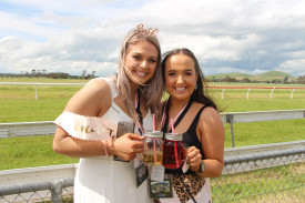 Bridal party: Samantha Molan (left) celebrated her hen’s party with Georgia Haberfield and a large group of friends at the Mortlake Cup meet. 