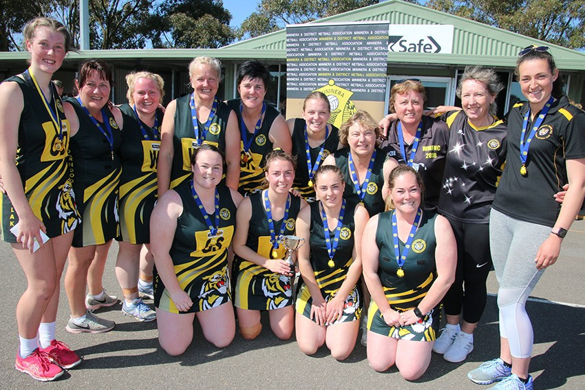 The Tigers triumphed by three goals over Penshurst to take out the Mininera and District Netball Association C grade netball premiership decider last Saturday. Photo courtesy Tracey Kruger Photography