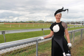 True to form: Horsham’s Melanie Wade was named as the winner in the women’s Fashions on the Field competition for a classic black and white outfit. 