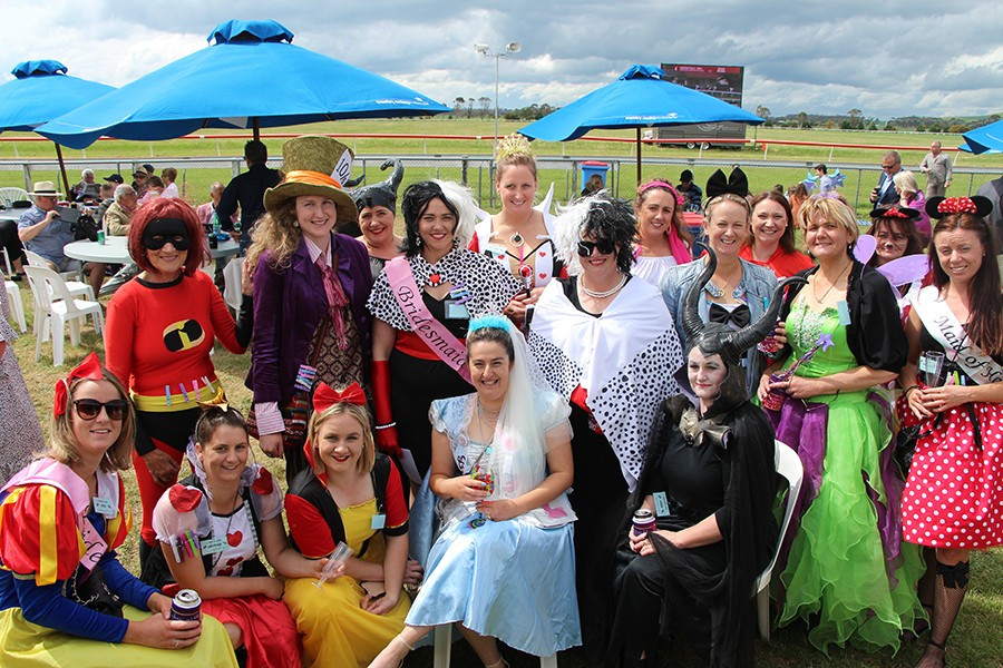 Colourful celebrations: All kinds of fashion styles were on show at the Mortlake Cup meet last Saturday, including a group of ladies from the Mortlake district dressing up as a wide range of Disney characters to celebrate Jasmine West’s hen’s party.