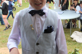 Stylish: Harry Brooks won the Fashions on the Field’s junior competition with a dapper white number. 