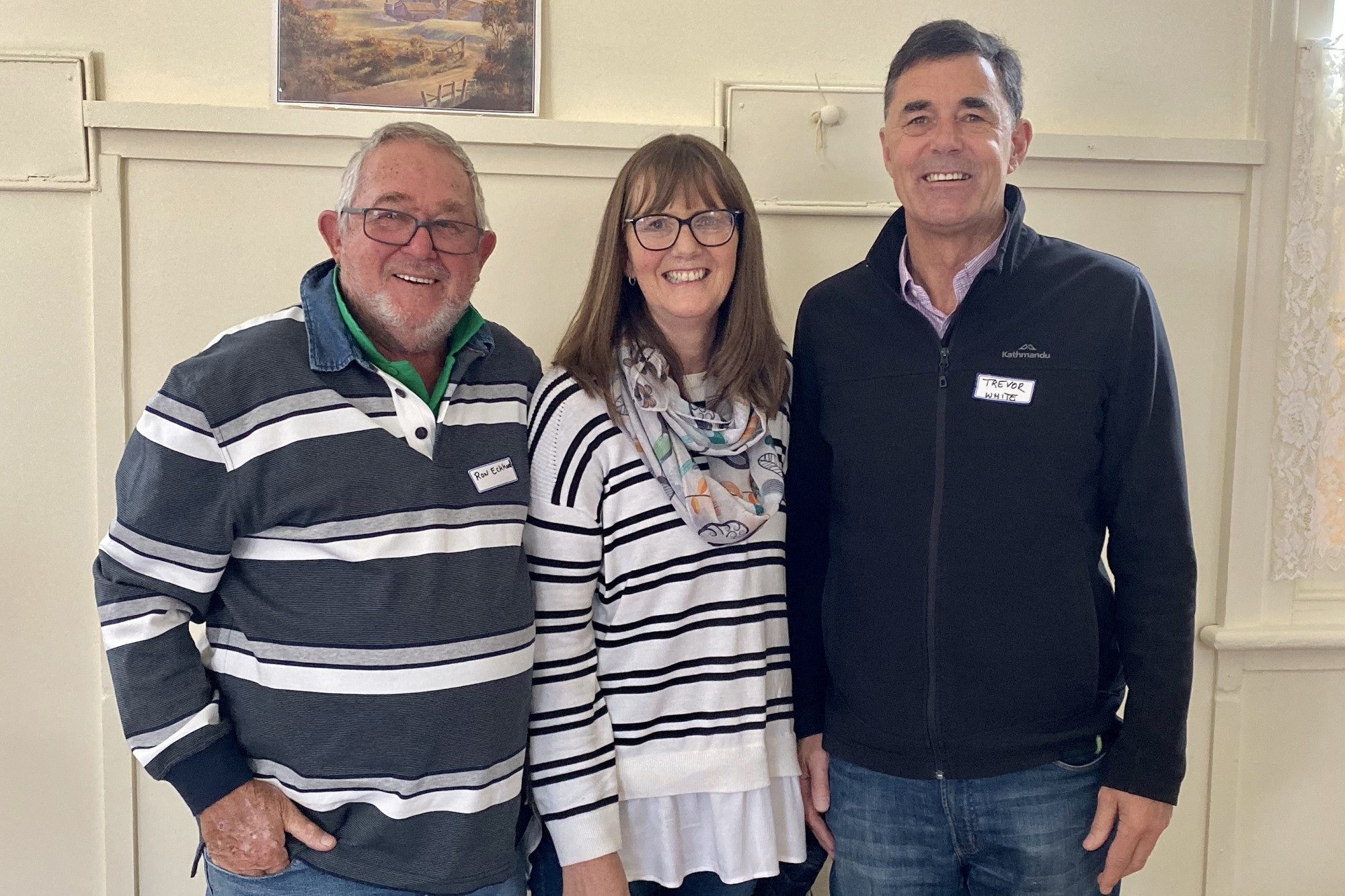 Blast from the past: Former Woorndoo State School teachers Ron Eckhardt (from left), Anne De Manser and Trevor White reminisced during the school’s 150th anniversary last weekend.