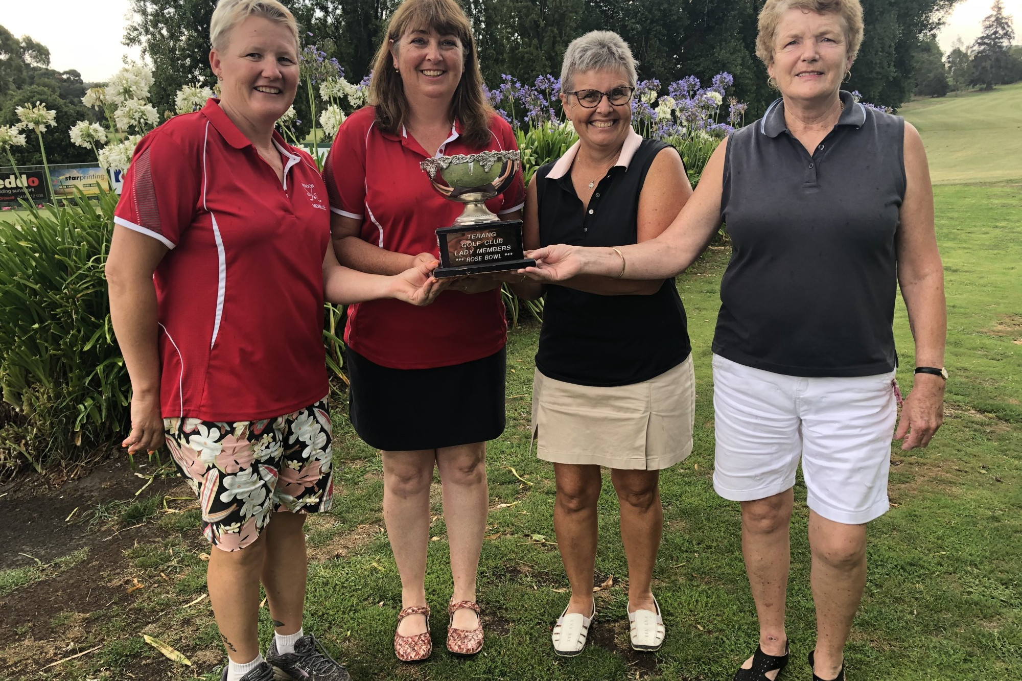 New Rose Bowl champions for 2020 (l-r) visiting Timboon members Michelle Gristede and Alison Walsh along with Terang locals Jenny Meade and Aileen Clarke.