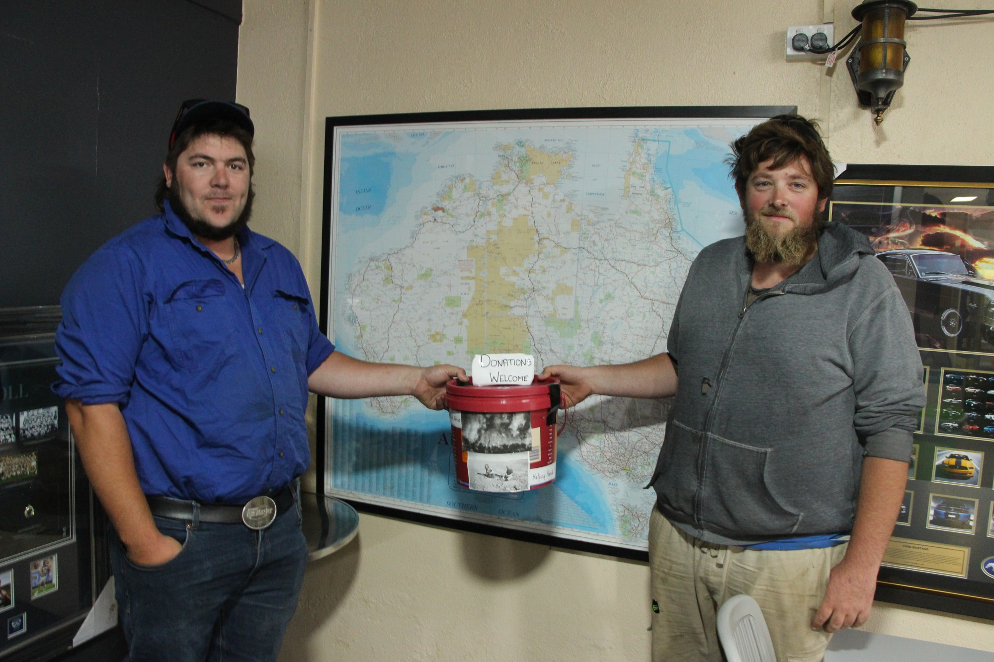 Every little bit counts: Mortlake and district locals Simon Lawn (left) and Thomas Sheaves have been surprised by the support they have received for their planned hay run to support those affected in recent fire events across the country.
