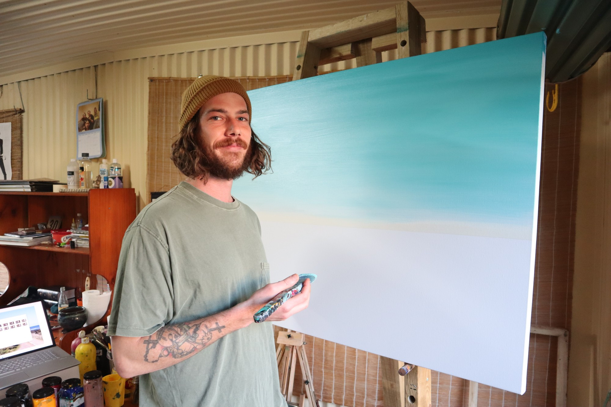 Artistic talent: Mortlake artist James Cody-Davis has been chosen to complete a large scale mural which will adorn the new picnic shelter at Mortlake’s Tea Tree Lake.