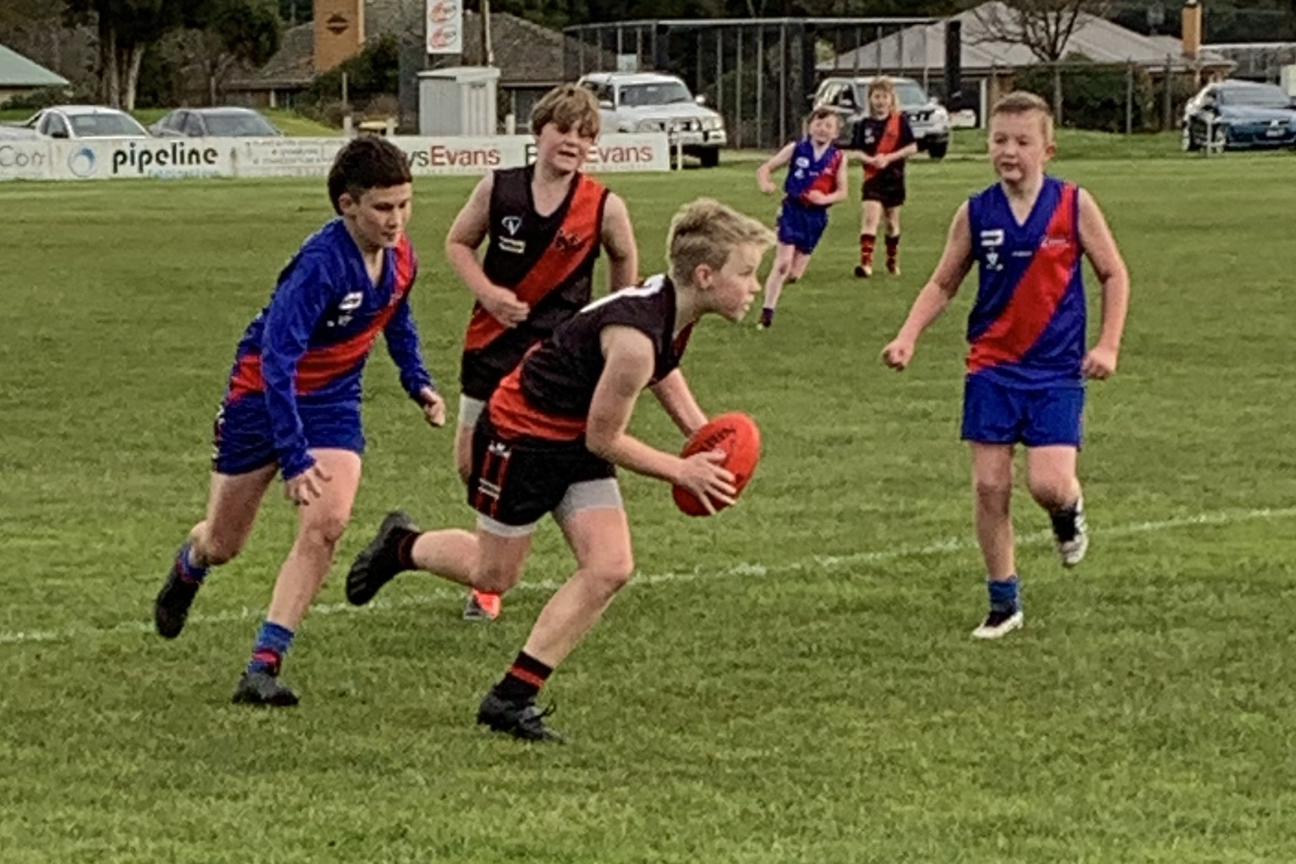 Cobden and Terang Mortlake’s junior footballers hotly contest the action during their round one matches at Cobden Community Bank Recreation Reserve on Saturday.