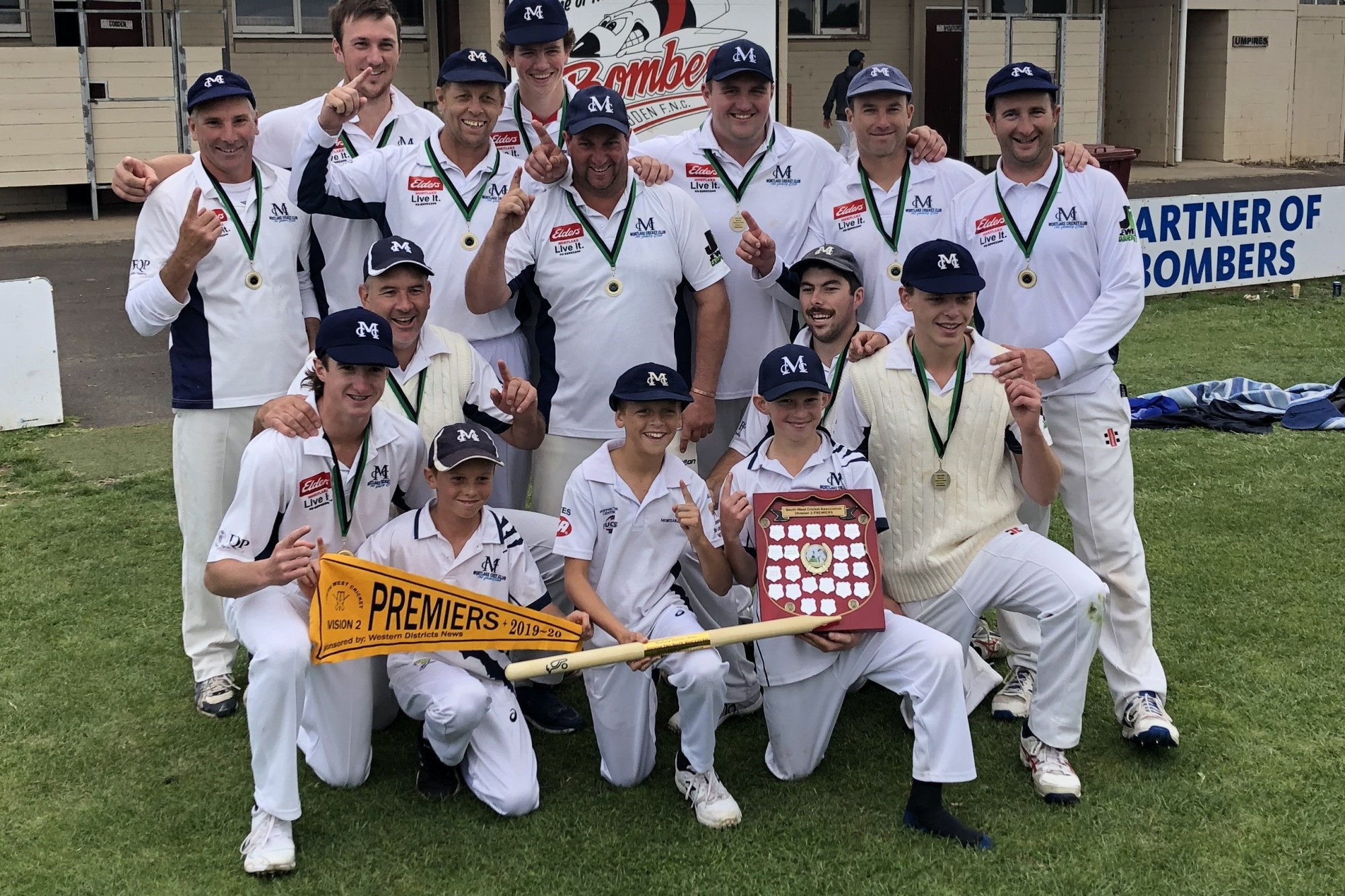 Mortlake’s premiership winning division two cricketers bask in their glory.