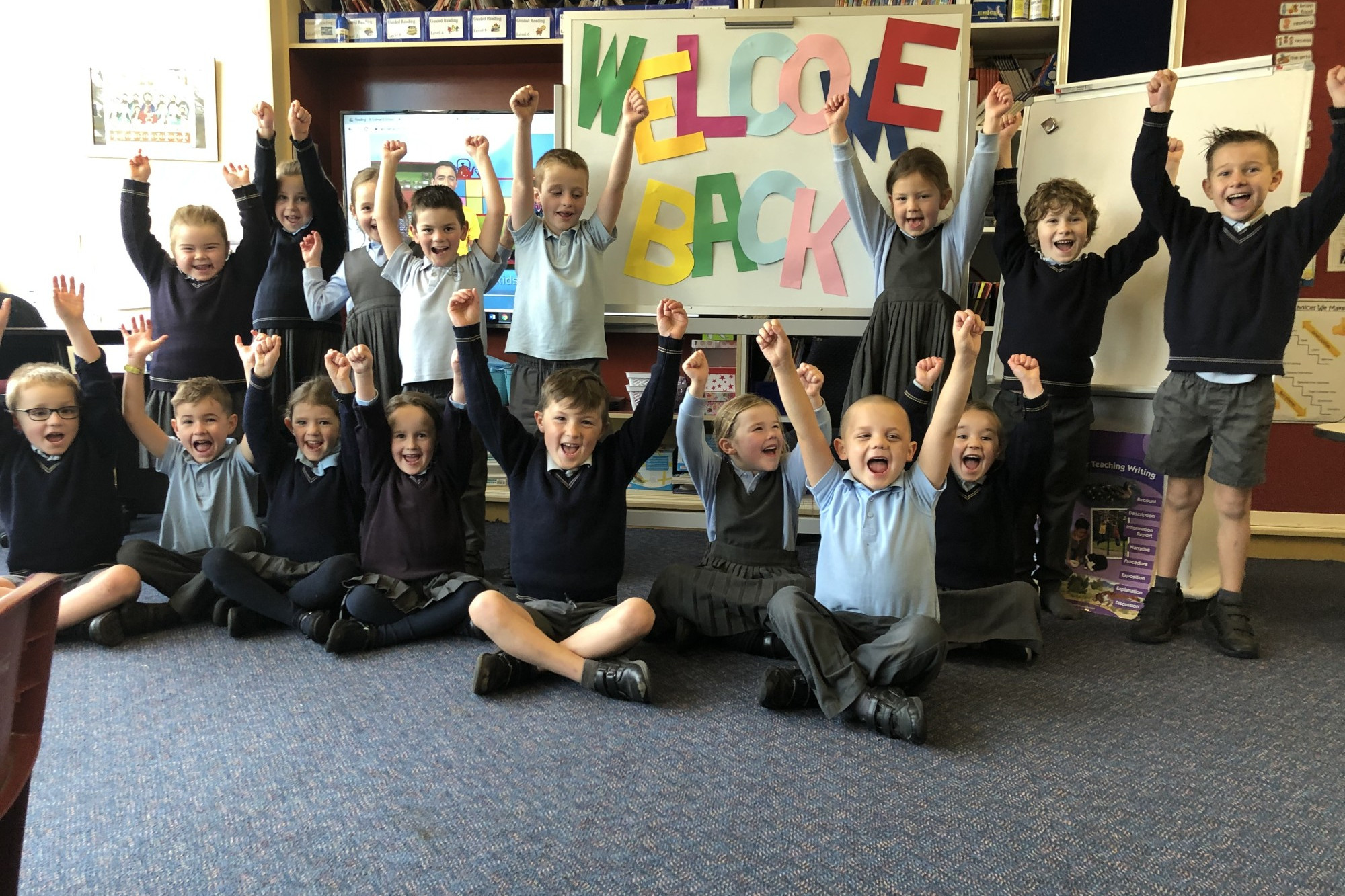 Welcome back: Prep, grade one and two students at St Colman’s primary school returned to classroom for the first time in term two on Tuesday.
