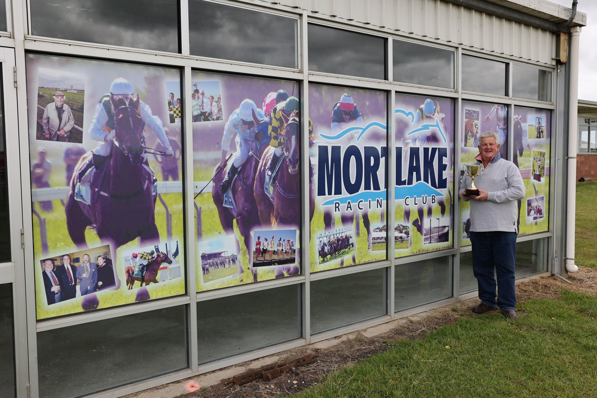 Ready: Mortlake Racing Club president Bruce Redpath shows off the prestigious Bet365 Mortlake Cup, which will be contested at the club’s annual meeting on Sunday.