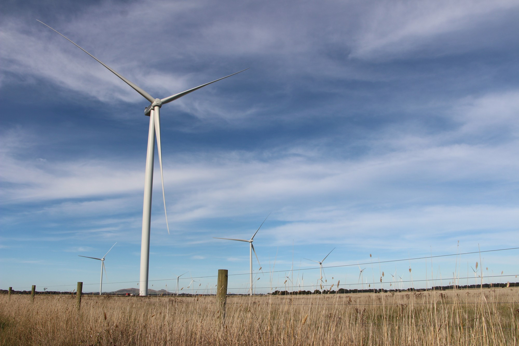 All up: Mortlake South Wind Farm developer Acciona has recently completed the installation of the site’s 35 wind turbines.