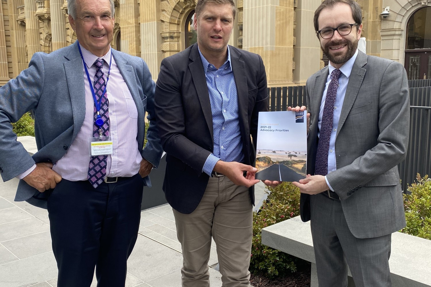 Priorities set: Moyne Shire councillors James Purcell and mayor Daniel Meade met with Parliamentary Secretary to the Treasurer Nick Staikos in Melbourne last week.