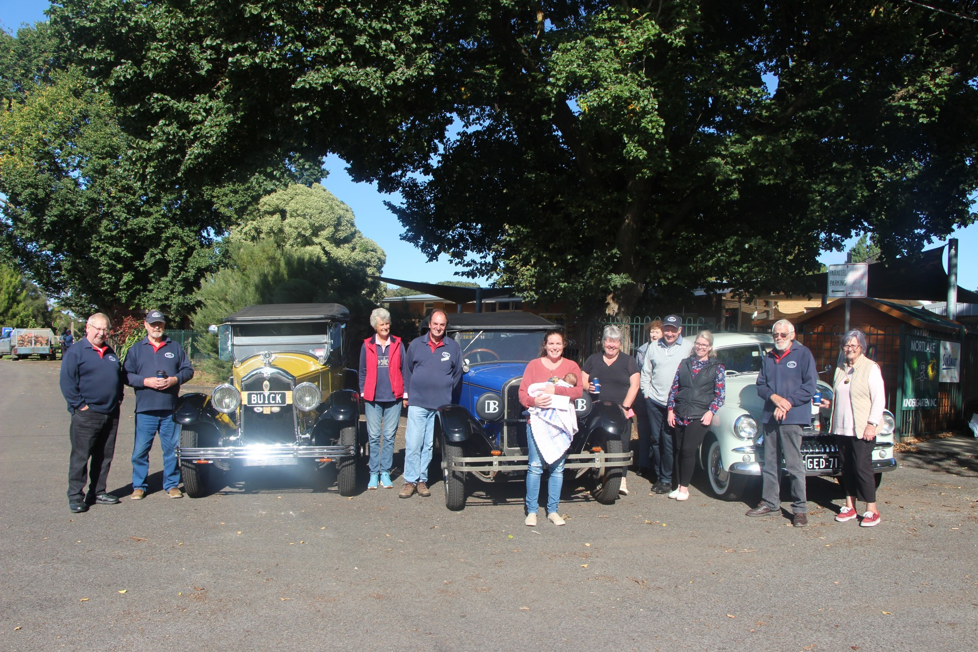 Generosity: Members of the Federation of Veteran, Vintage and Classic Vehicle Clubs visited Mortlake over the weekend to surprise Mortlake Kindergarten with a $500 donation.