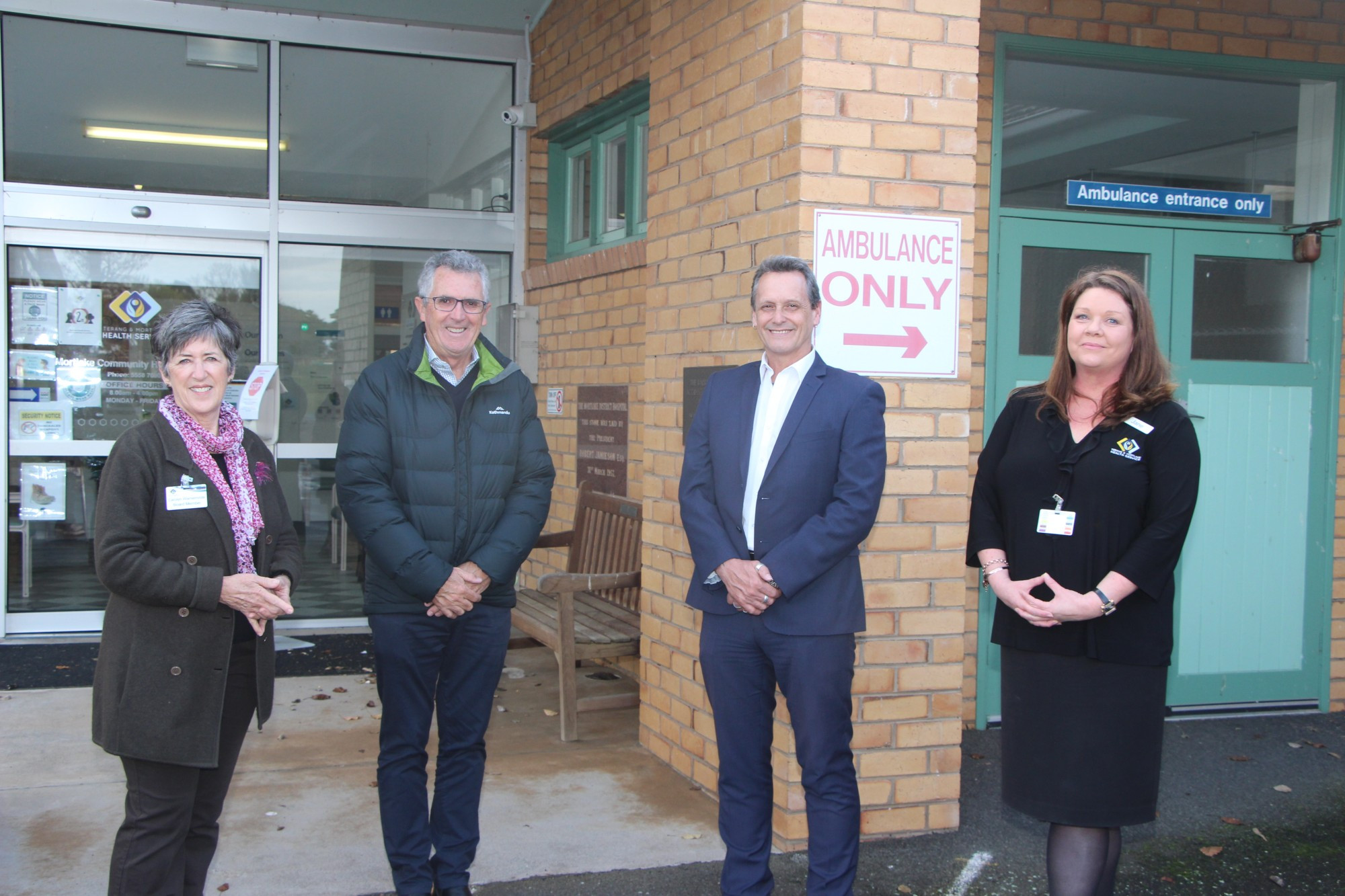 Get it done: TMHS board member Carolyn Warneminde (from left), Moyne Shire CEO Bill Millard, Western Victoria MP Andy Meddick and TMHS director of community health Jane Bourman met to discuss advocacy for the redevelopment of the TMHS Mortlake campus.