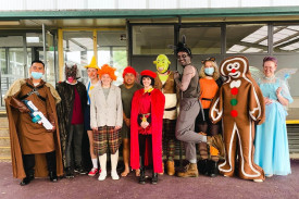Congratulations: Mortlake College Year 12 students enjoyed a barbecue and a dress-up to celebrate the final day of school before beginning their final exams. 
