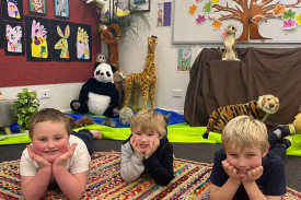 Panmure Primary School students Tommy G (from left), Kyle and Tommy S were excited to be back. 