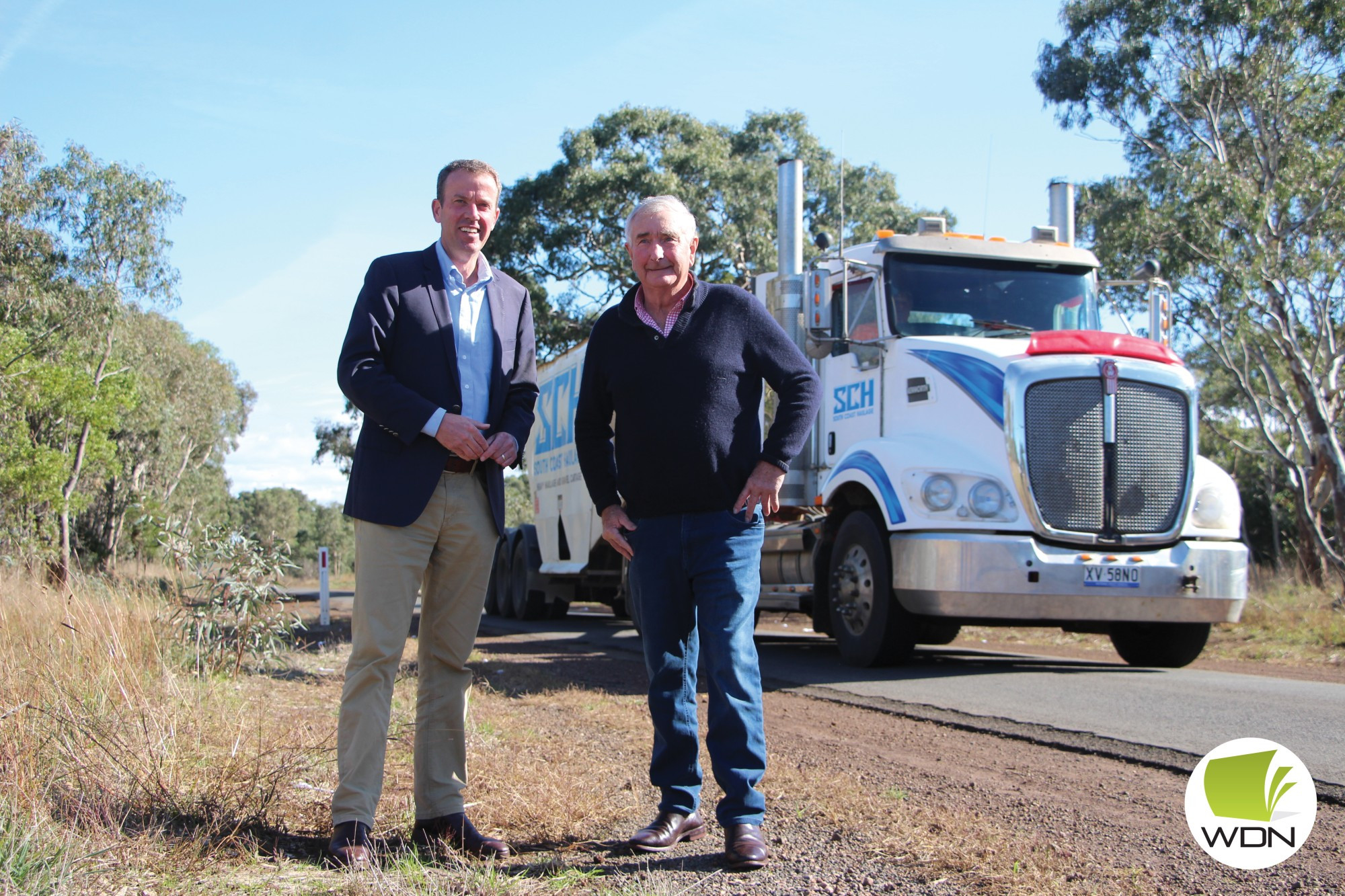 Seeking answers: Member for Wannon Dan Tehan and Moyne Shire councillor Ian Smith met in May to announce almost $11.2 million in road funding for the Woorndoo-Chatsworth area. Seven months later, the new Labor Federal Government has refused to commit to honouring the funding.