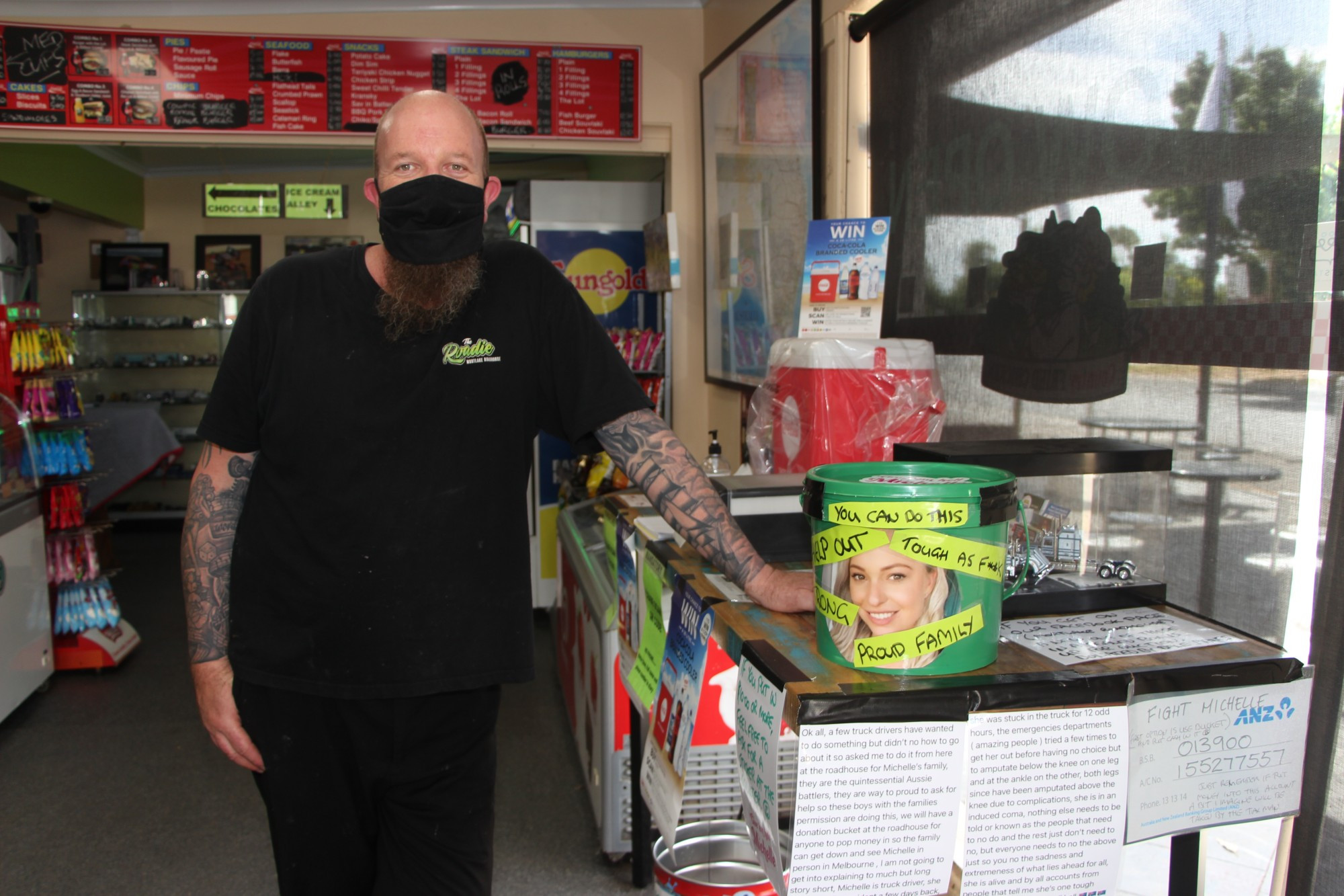 Support: Mortlake Roadhouse owner Dion Symonds has been among many to support fundraising efforts for Michelle Pillar, after the young truckie was involved in a serious crash last week.