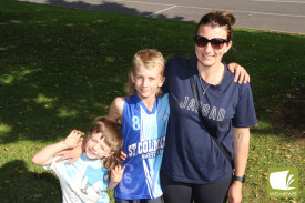For Jacob: Woorndoo’s Will Cameron (11, middle), pictured with brother Miles, 5, and mum Sarah, will shave his signature mullet today (Thursday) as part of the Good Friday Appeal in solidarity with his seven-month-old cousin, Jacob, who was recently diagnosed with Spinal Muscular Atrophy.