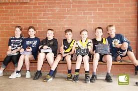 Kicking goals: Geelong Cats and Tigers, both Woorndoo-Mortlake and Richmond, were among the best supported teams at St Coleman’s Primary, last Friday as schools enjoyed a footy colours day. 