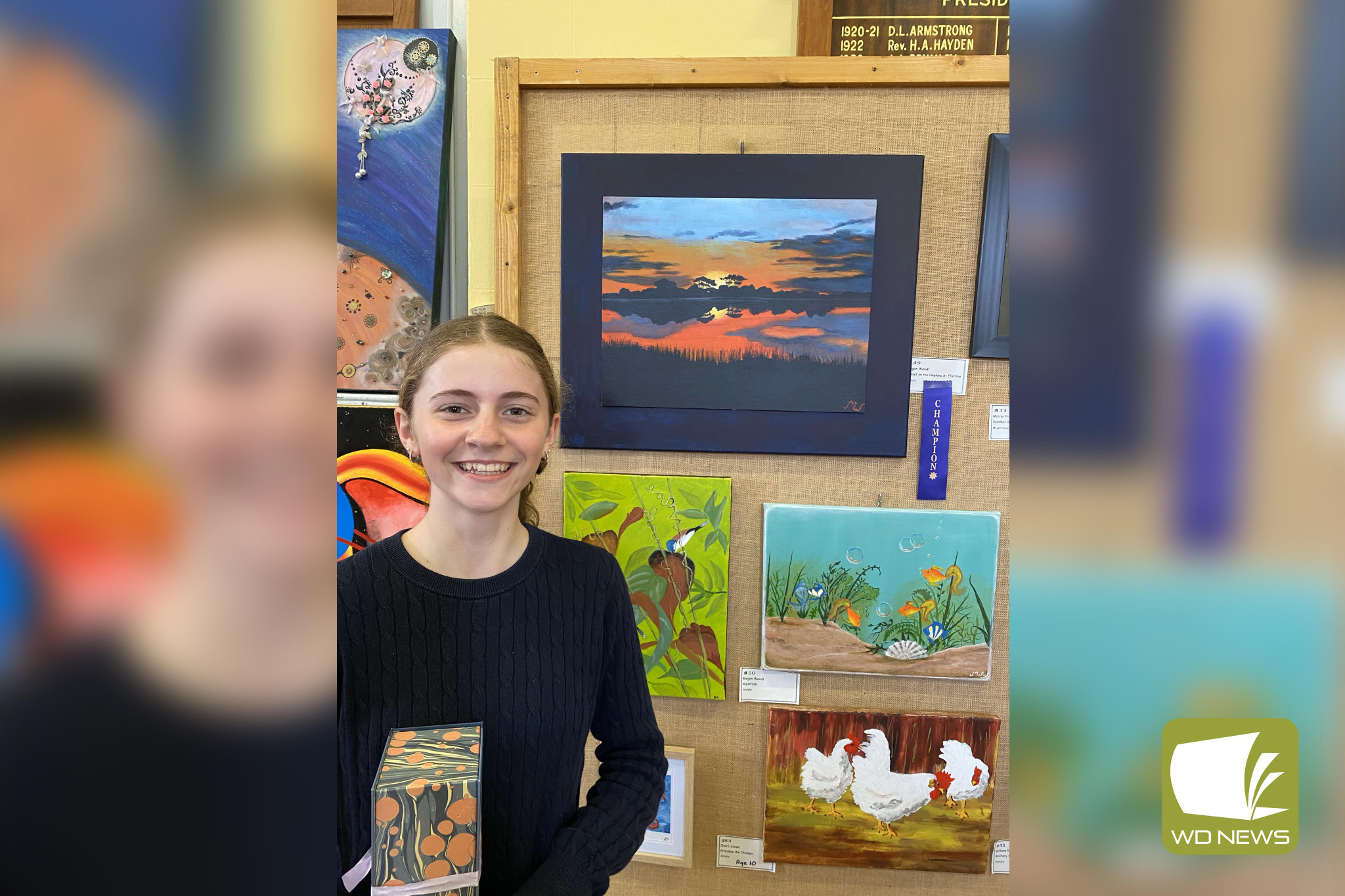 Budding star: Megan Wendt earned the honour of being named the 2024 Mortlake Art Show emerging artist with her entry ‘Sunset on the Hopkins at Ellerslie’.