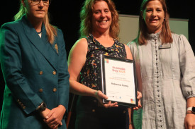 Noorat Rebecca Farey was among those recognised. She is pictured with Olympian Penny Smith and Mayor Kate Makin.