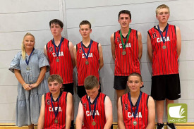 Under 17 boys premiers, Camperdown Quality Meats: Coach Sheree Horspole, Micah Darcy, Quinn Clark, Aidan Conheady, Dain Collins and (front) Maison Tolland, Oliver Horspole and Daniel Stringer-Donnelly.