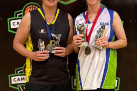 Senior women’s best and fairest runner-up and goal thrower runner-up Jes Garrow with senior womens best and fairest winner and goal thrower winner, Amy Pemberton.
