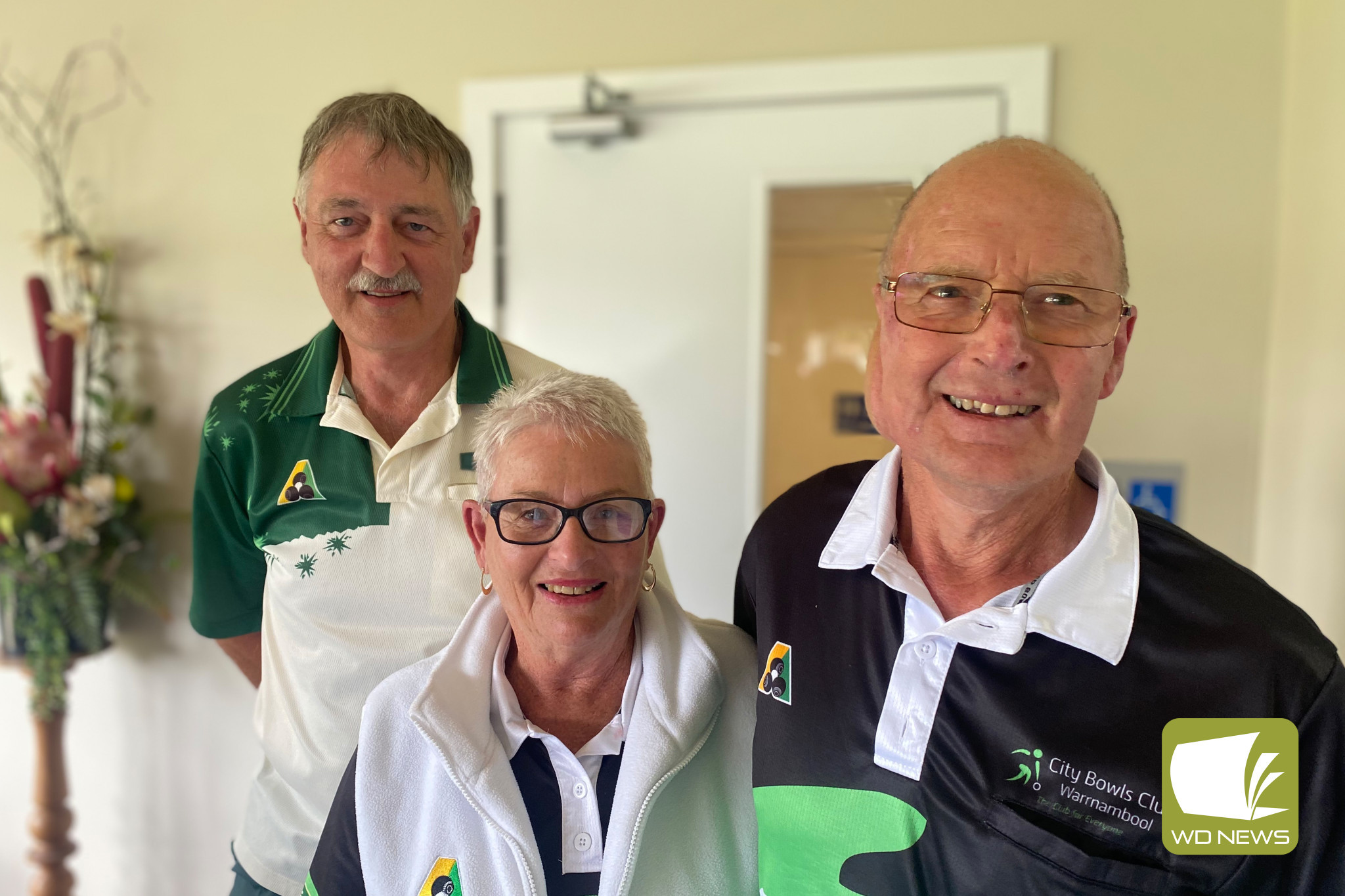 Mortlake mixed triples winners (from left): Barry Murrell, Glenys Chapman and Dick Chapman.