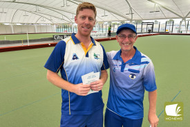 Anthony Wood (right) finished runner-up to Warrnambool’s Matt Hatfield at the recent West Coast Bowls Region men’s novice singles.