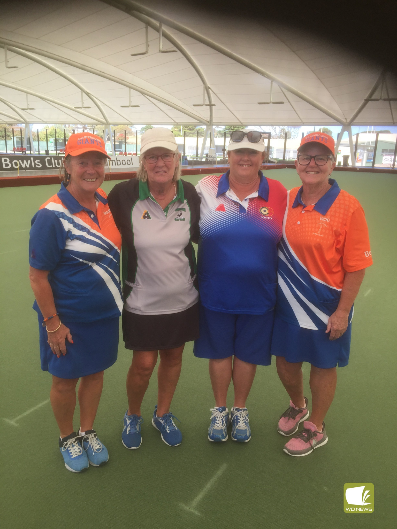 Camperdown Giants Maria Van Someren (left) and Vicki Brebner (right) combined with Leanne Fitzgerald and Kathy Leslie to take out the ladies’ 4s.