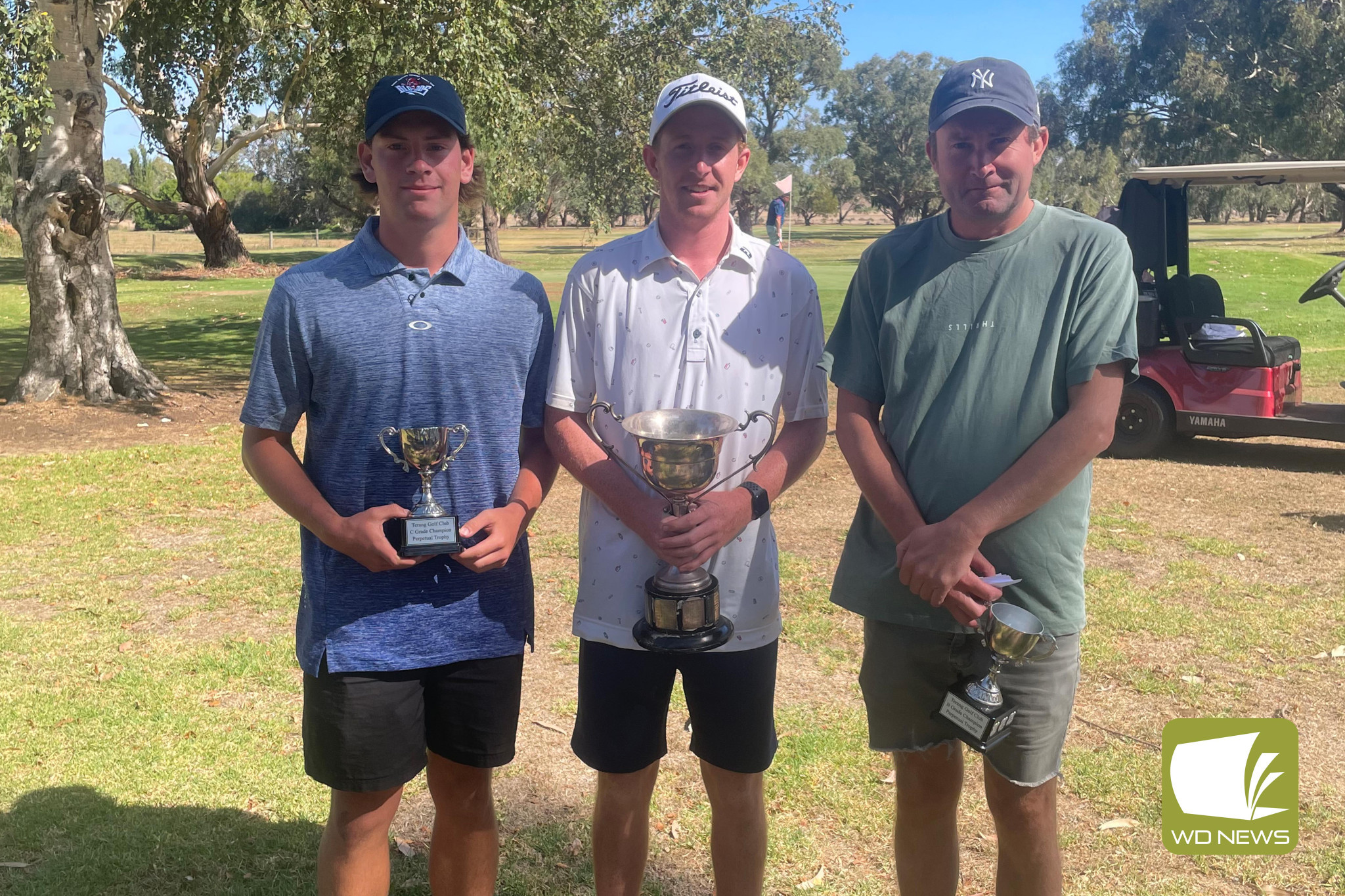 Men’s champions, Darcy Hutchins (C grade), Fred Beasley (A grade) and Nick Kenna (B grade).
