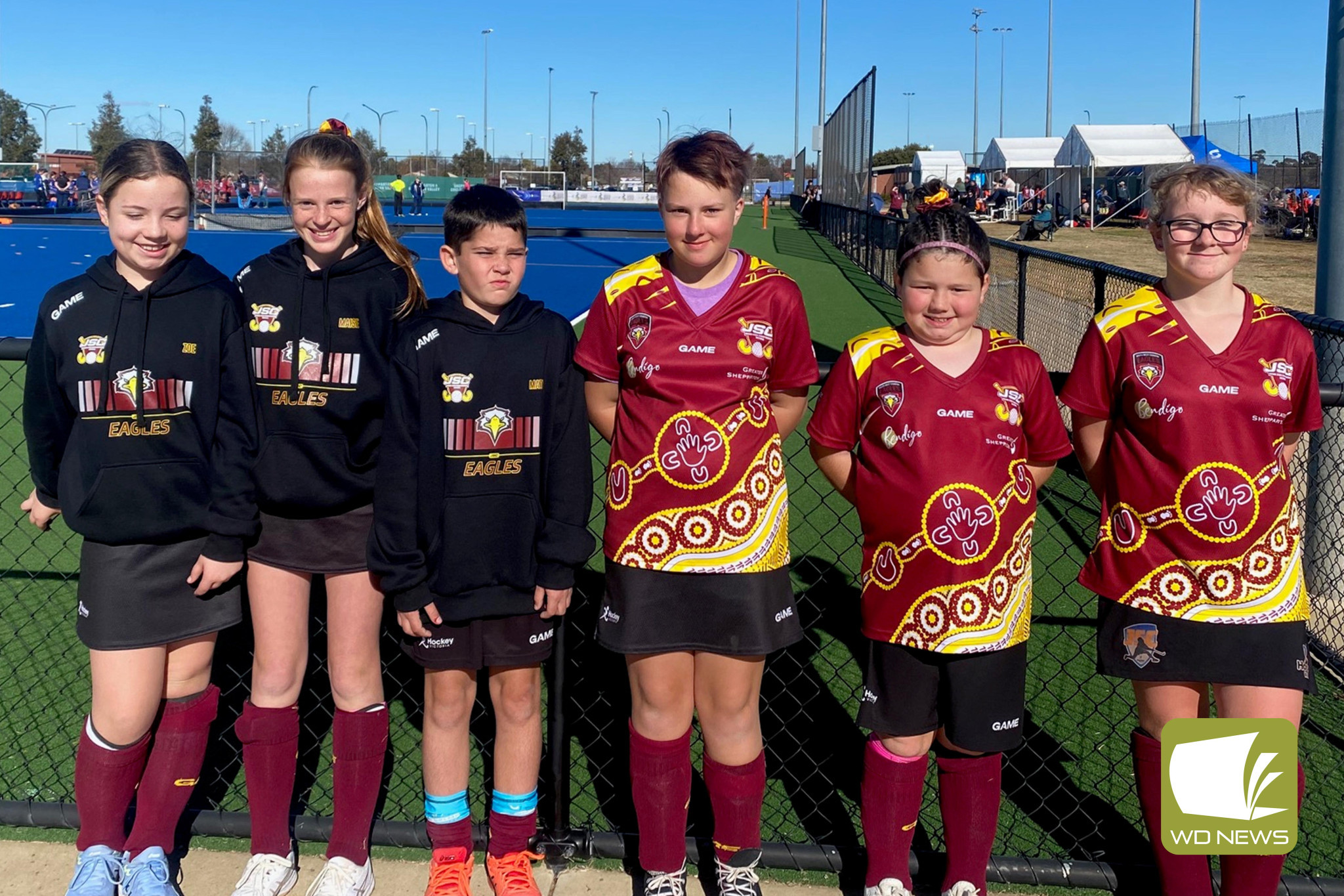 Under 12 players Zoe Symons, Maisie Cunningham, Mateo Boyd, Annabelle Absolom, Henry Wilkinson and Harmoney Bishop.