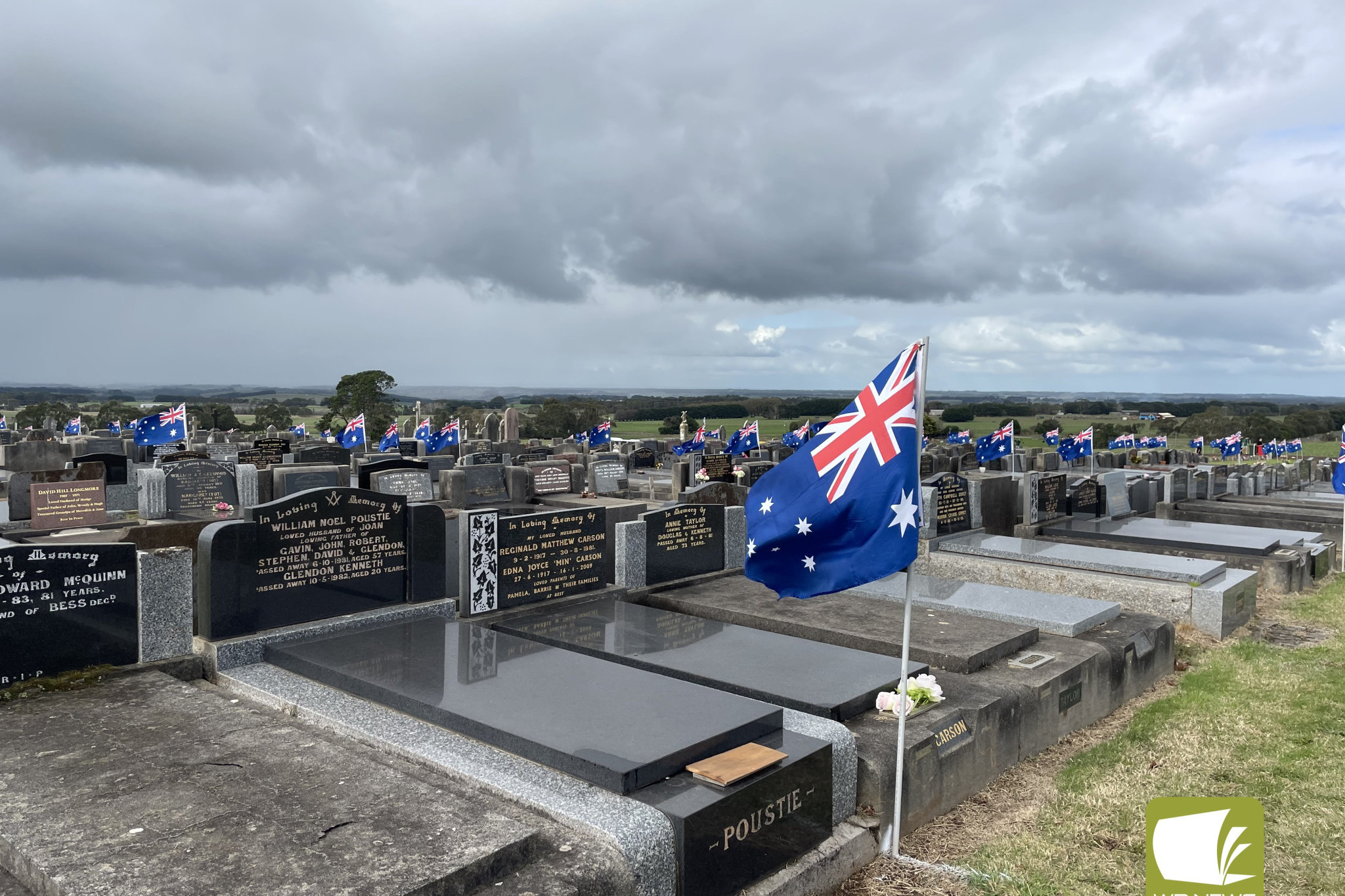 Australian flags were placed beside the graves of more than 95 veterans buried at the Cobden cemetery last week.