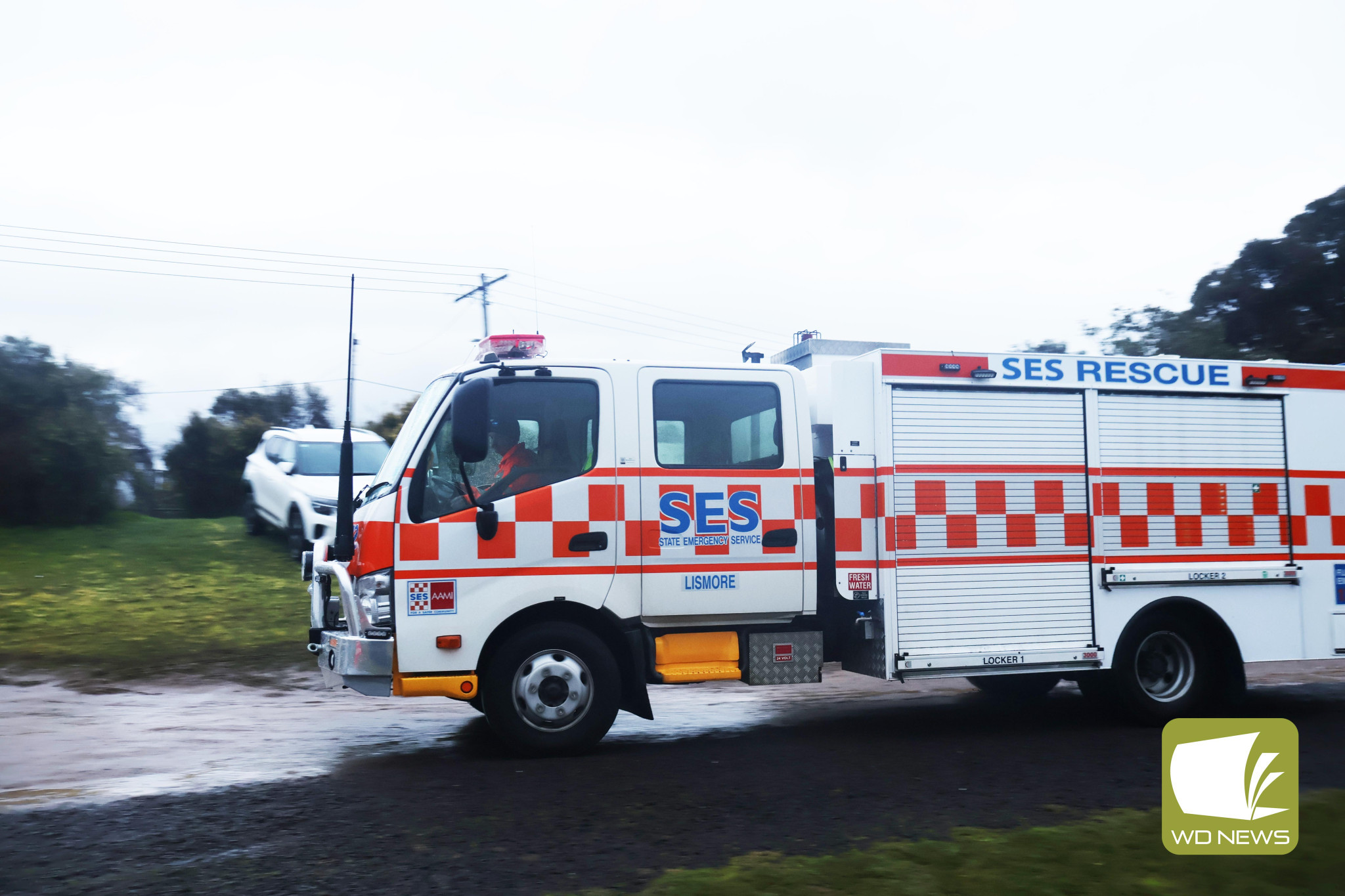Racing off: Lismore’s State Emergency Services (SES) assisted Victoria Police in clearing the scene.