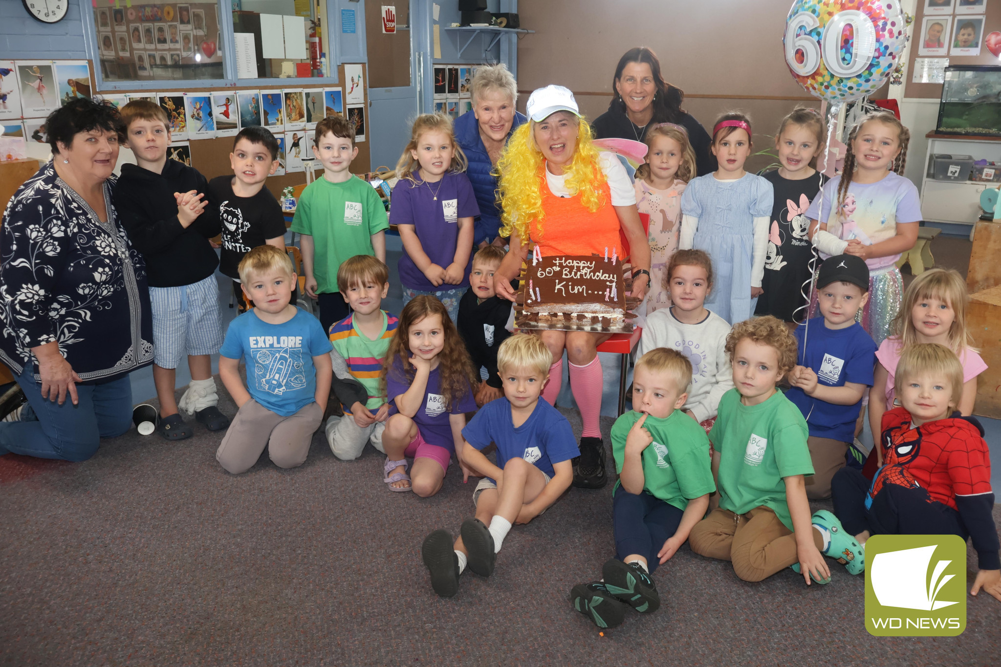 Celebration: Children at Baranbali Kindergarten helped teacher Kim Helmore celebrate a special birthday milestone this week.