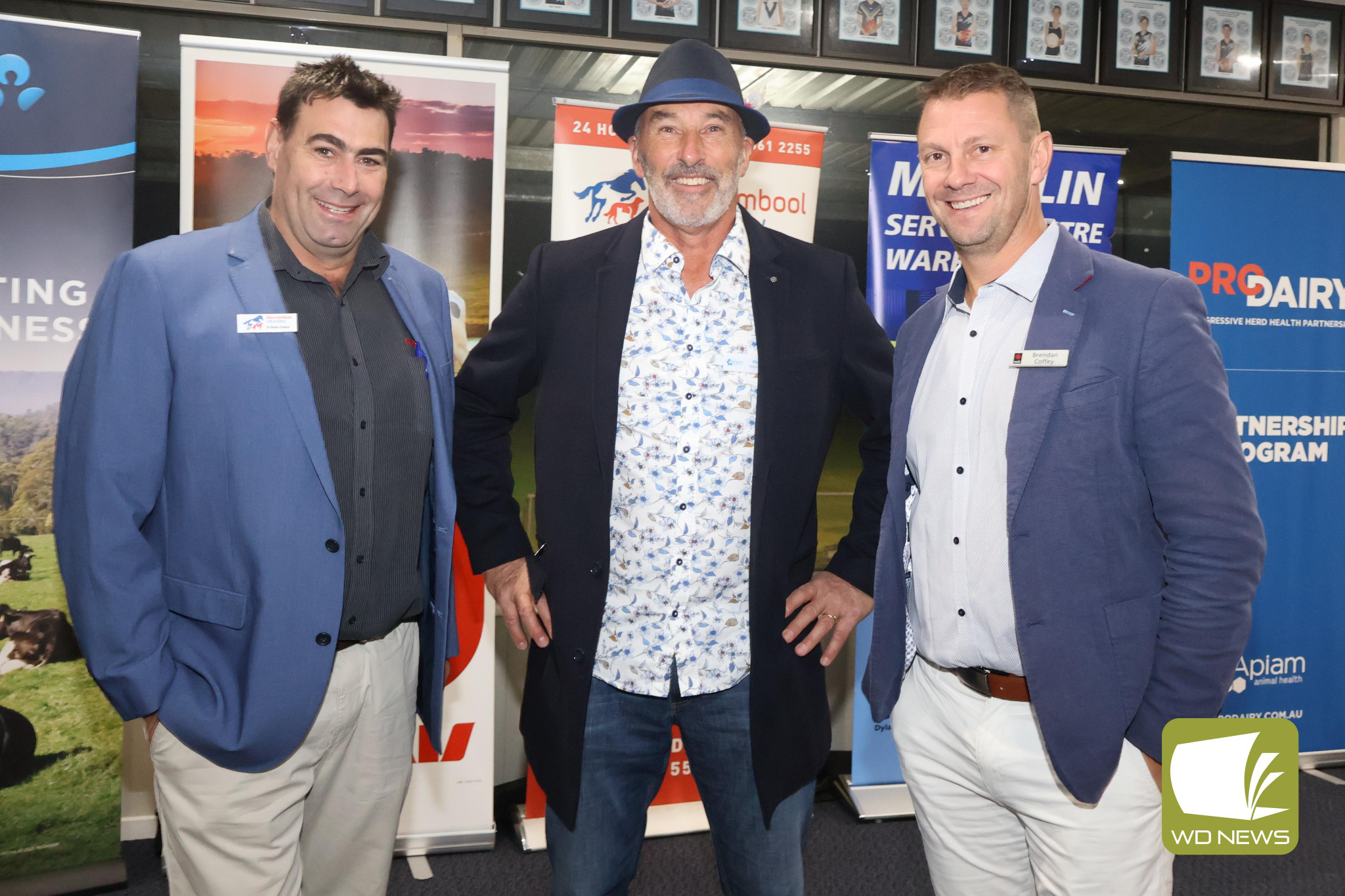 Joining forces: Warrnambool Veterinary Clinic’s Dr Glenn Cuzens (from left) and Phil Keegan, with NAB’s Brendan Coffey, were all smiles at last week’s free event for farmers in Noorat.