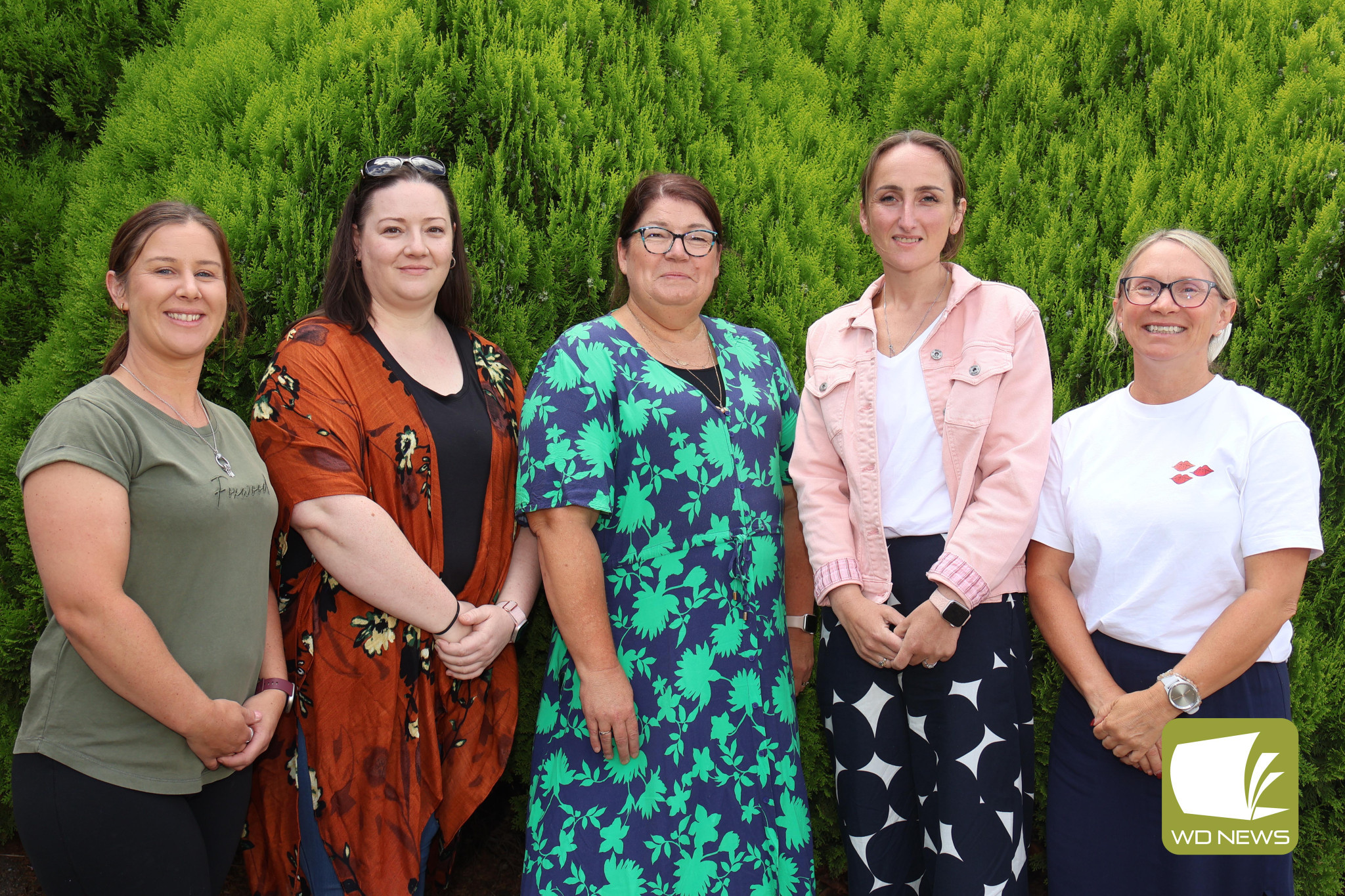 Growth: Cobden Technical School is set for the future with Narelle Holliday (middle) having officially been named school principal from this year. She will lead an expanded staff including (from left) wellbeing coordinator Kayla Horan, Year 7-8 Maths and Digital Technology graduate teacher Vanessa Leeson, Year 7-12 Humanities and Vocational Major graduate teacher Stacey Gladman and disability inclusion coordinator Sharon Cotton.