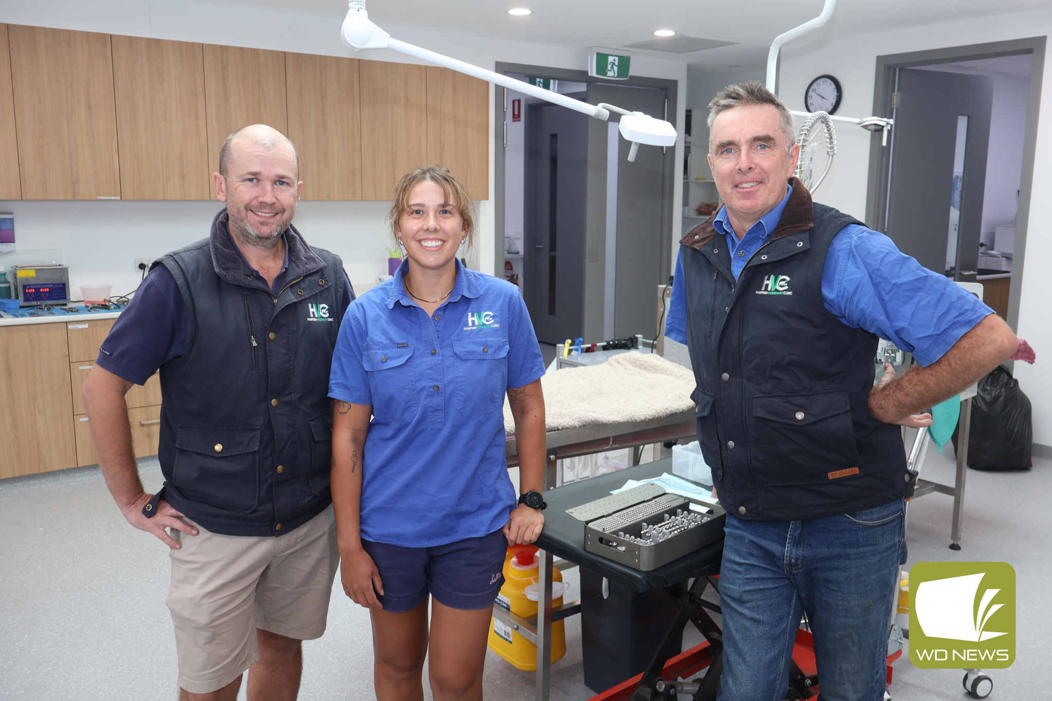 New beginnings: Anthony Down (from left), Chelsea Skuza and David Buckle gathered in the new spacious surgery room at Hampden Veterinary Clinic, already creating a more streamlined and efficient workspace.